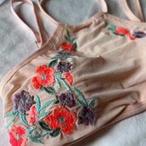 Embroidered Floral & Mesh Bra Top